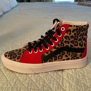 Red and Black leopard Custom Vans